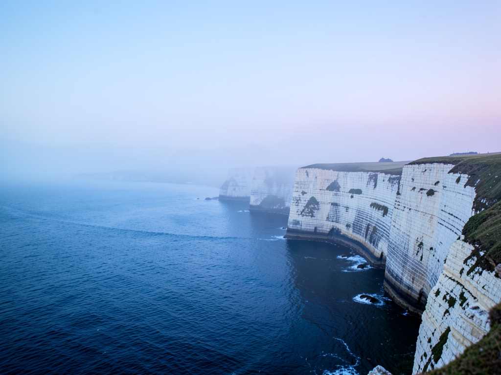 misty morning over cliffs Dover with gentle rolling