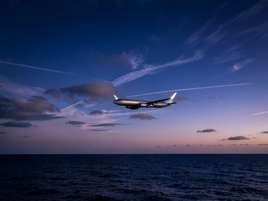 Twilight above North Atlantic with scattered clouds distant