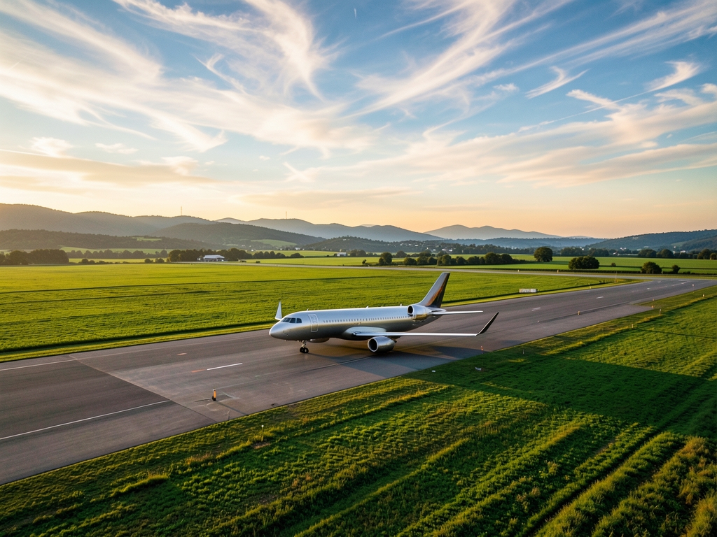 Aerial landscape rural airfield golden hour passenger secondary