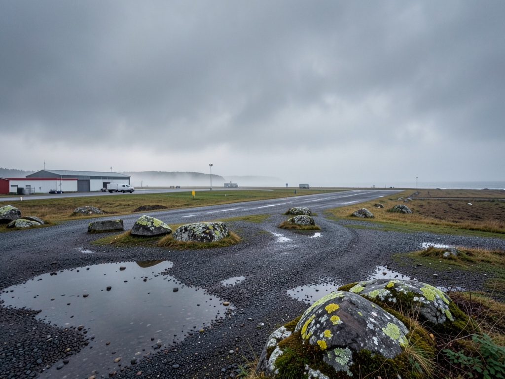 windswept coastal airfield Finland s Bothnian shore under slate grey