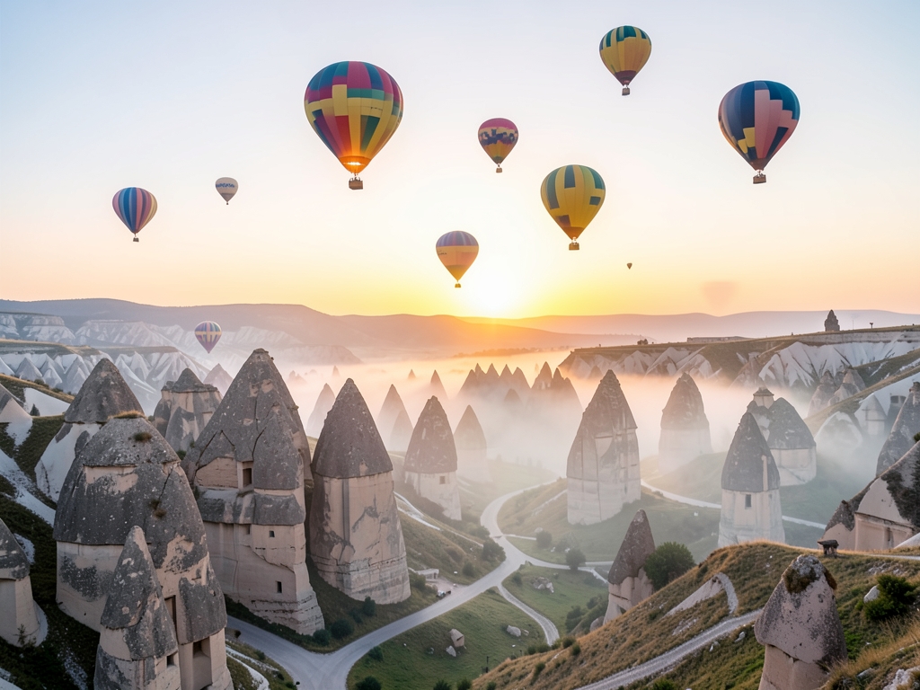 Cappadocia valley soft sunrise with fairy chimney stone