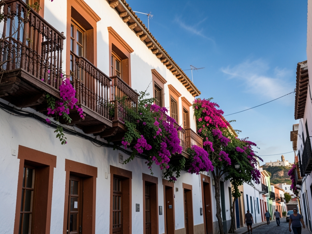 Quiet Oaxaca coastal town street with white stucco