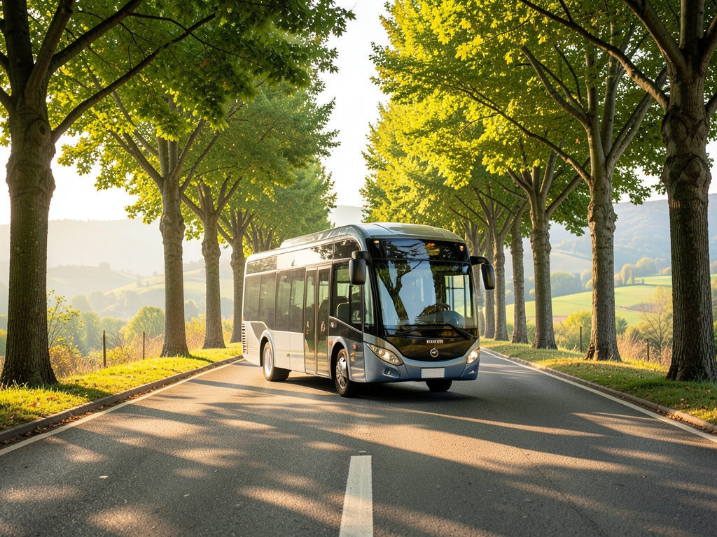 modern shuttle crossing tree lined road from Florence Airport