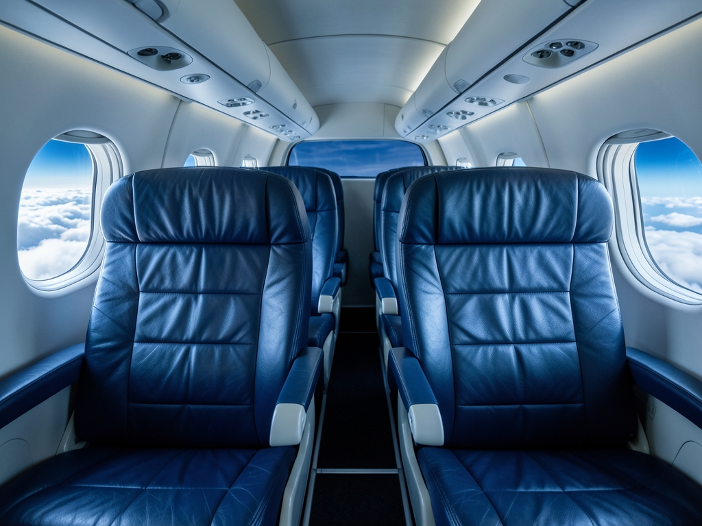 Overcast transatlantic cabin interior cruising altitude empty navy