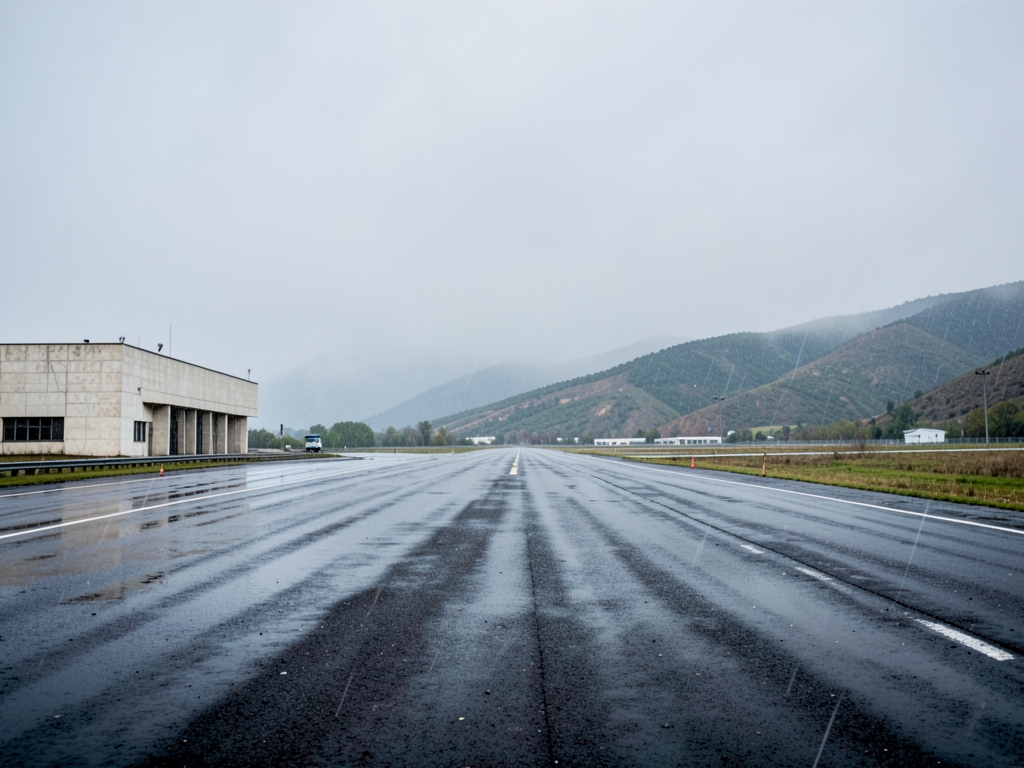 windswept runway beyond Chisinau framed dark tarmac pale