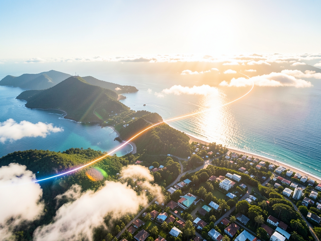 sunlit aerial view Brazil United States linked sweeping