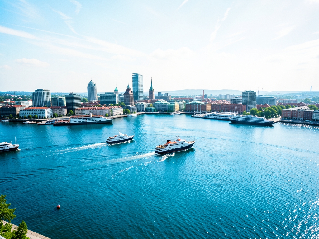 Helsinki harbor archipelago ferries crossing bright blue water