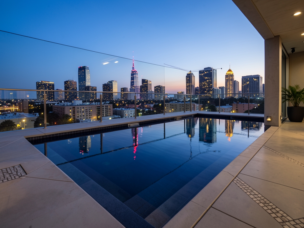Rooftop terrace downtown Angeles hotel twilight infinity pool