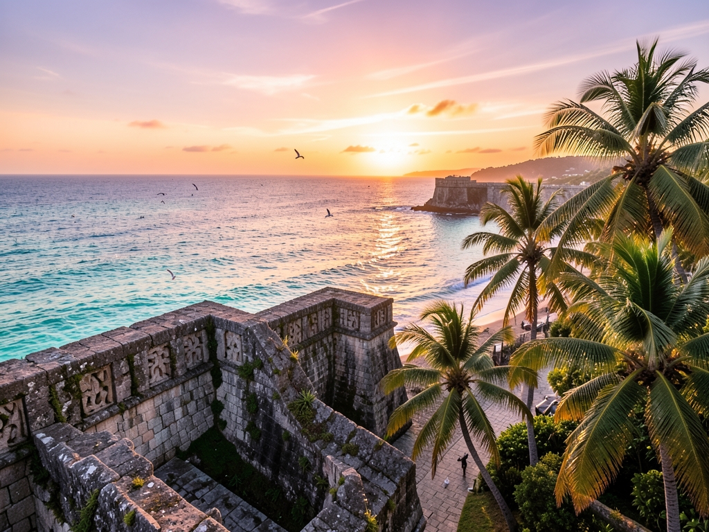 tropical Juan coastline with palm trees turquoise water
