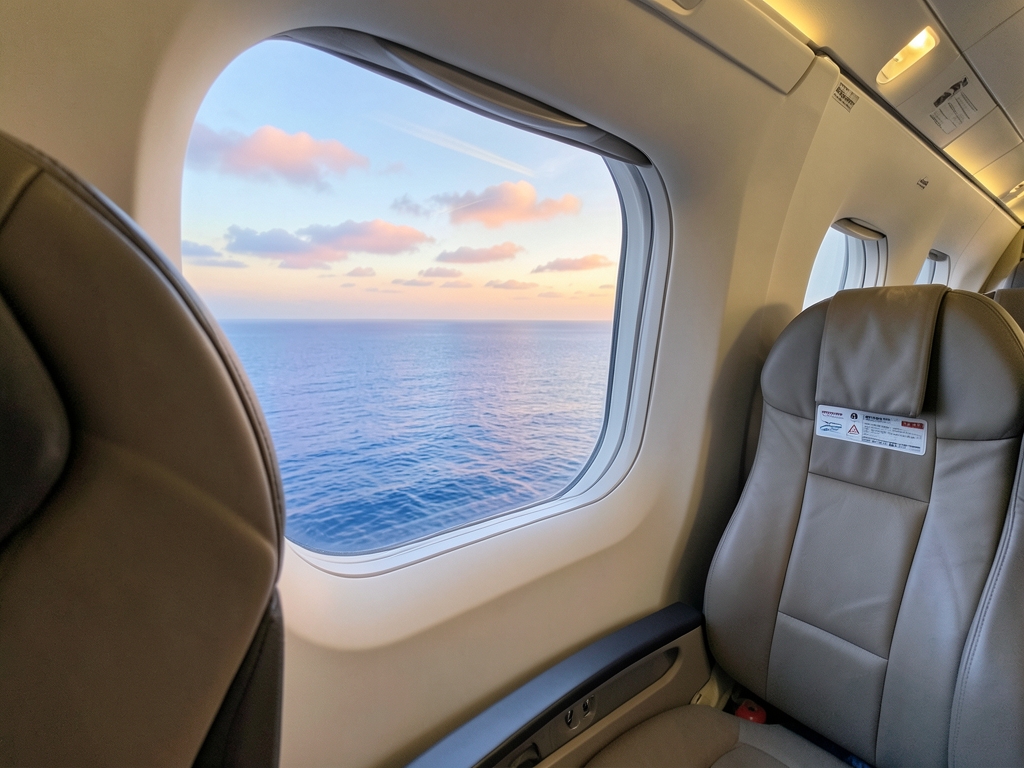 Soft dawn over Pacific Ocean seen from airplane