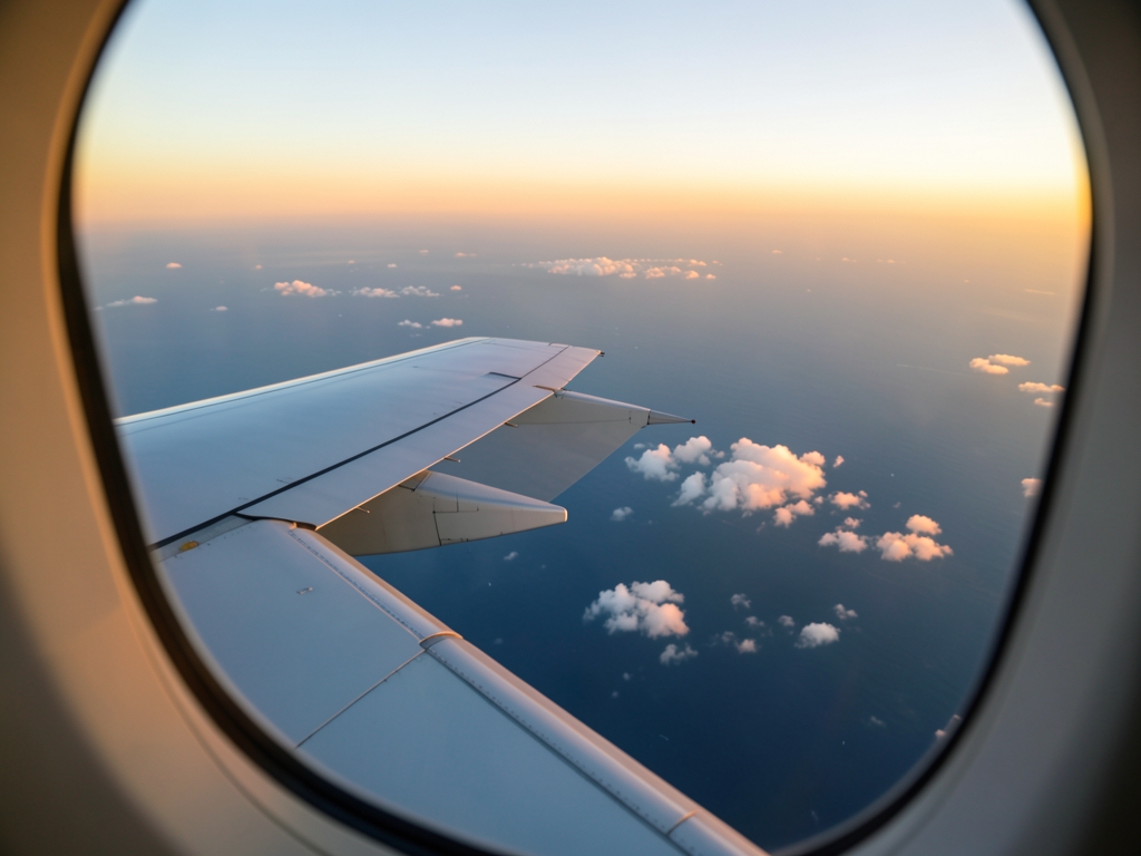 Aerial view from airplane window over Pacific Ocean
