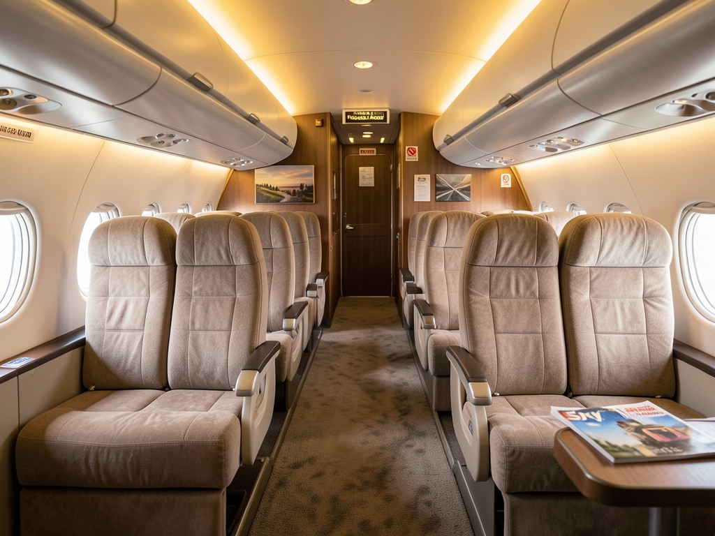 Warmly wide body aircraft cabin with spacious lie flat seats