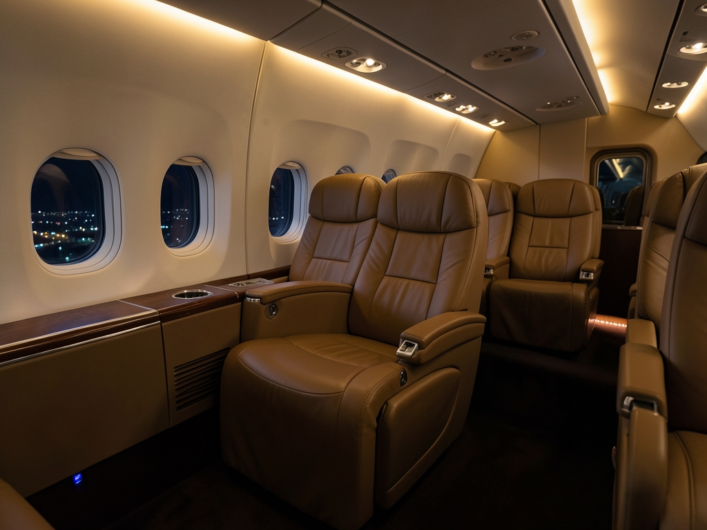 Premium airplane cabin interior flight night reclined leather
