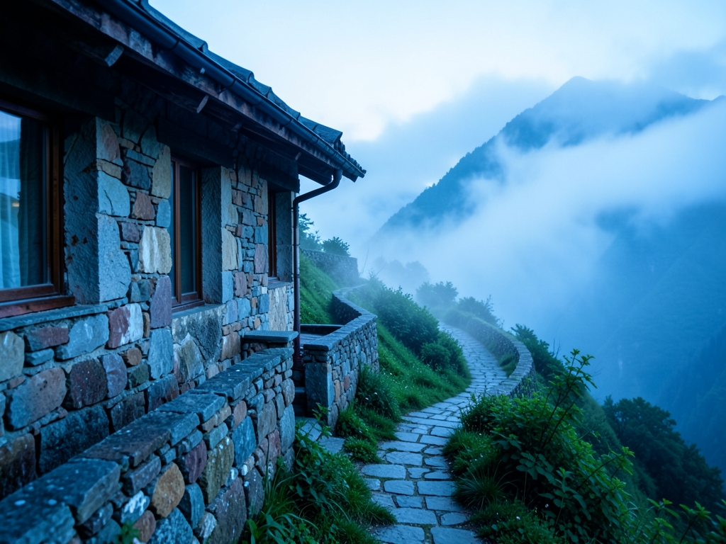 Quiet mountain guesthouse with secluded terrace stone walls