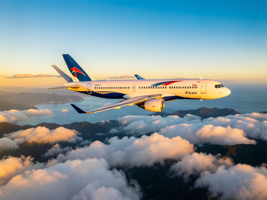 passenger aircraft gliding above Japan s cloud covered coastline golden