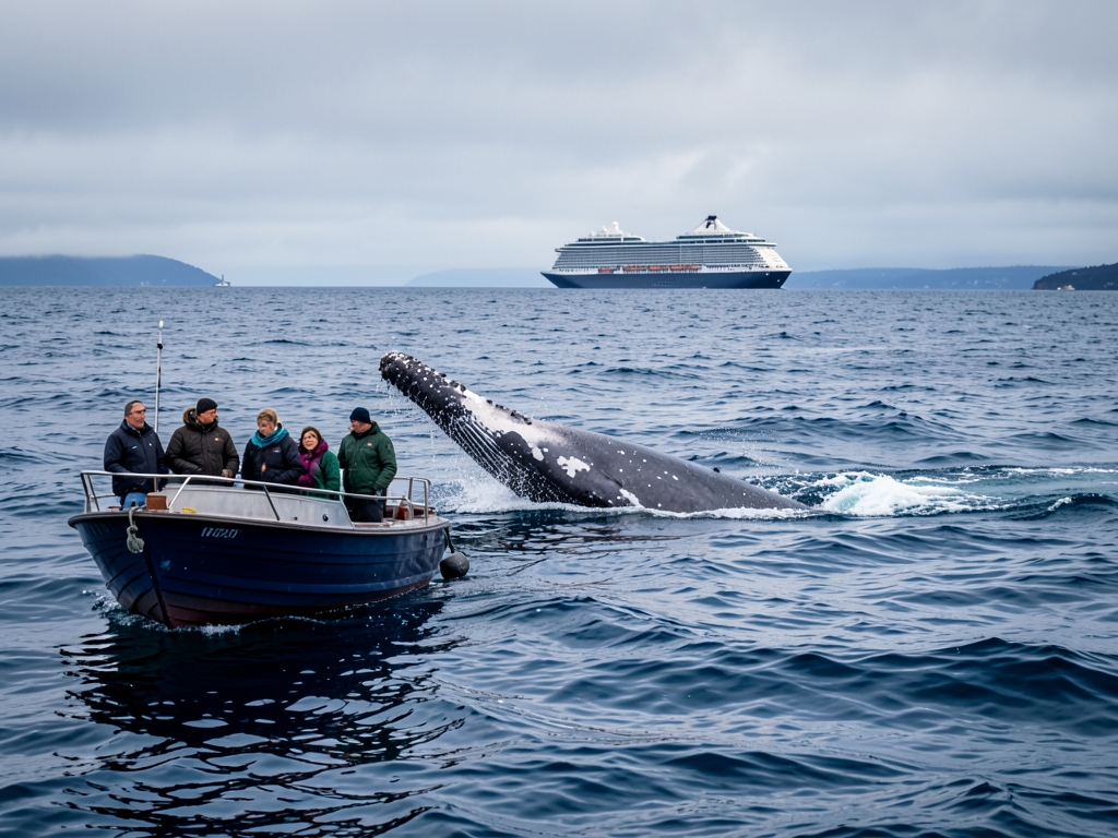Open water near Juneau under overcast sky humpback