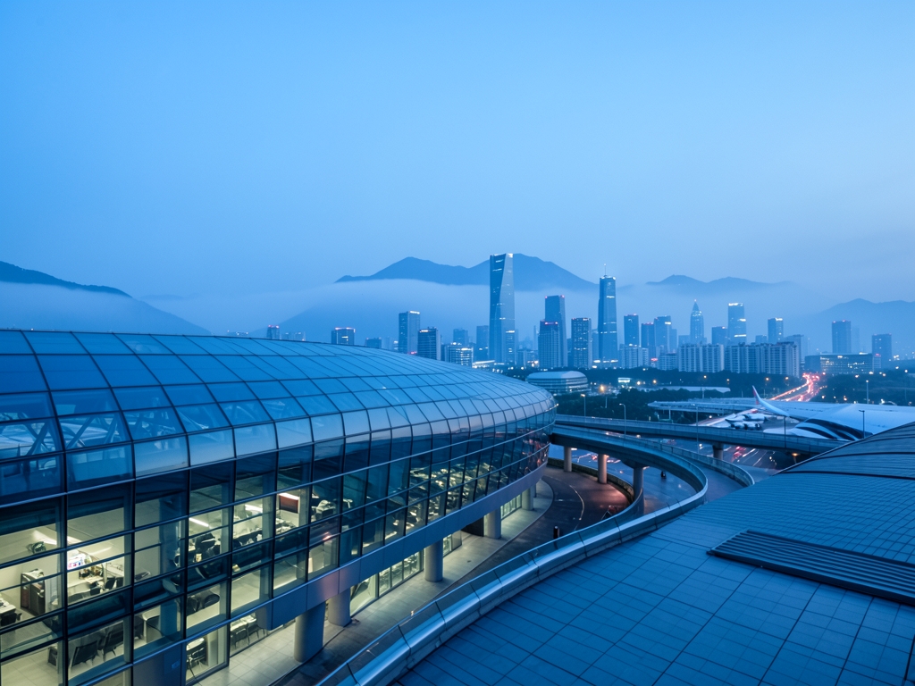 Seoul skyline blue hour dawn viewed from elevated airport