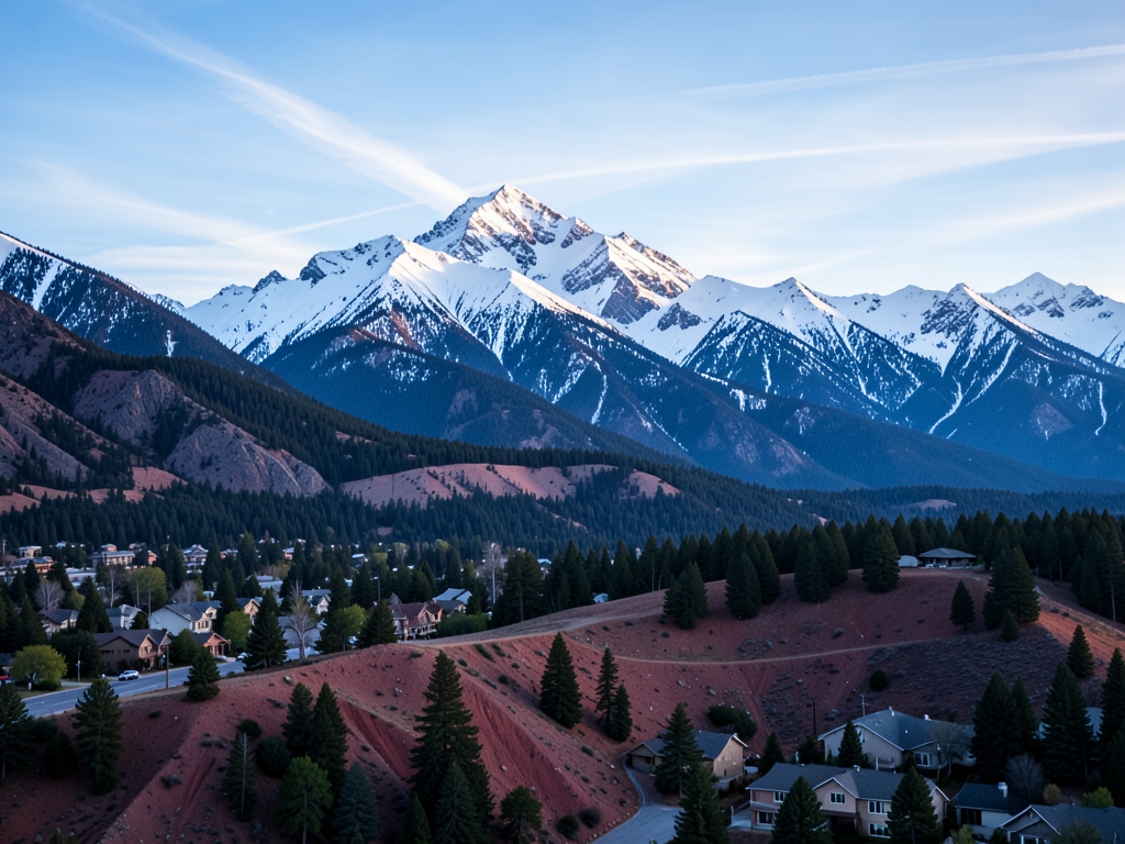 Snow capped Rocky Mountains dawn pale blue light breaking