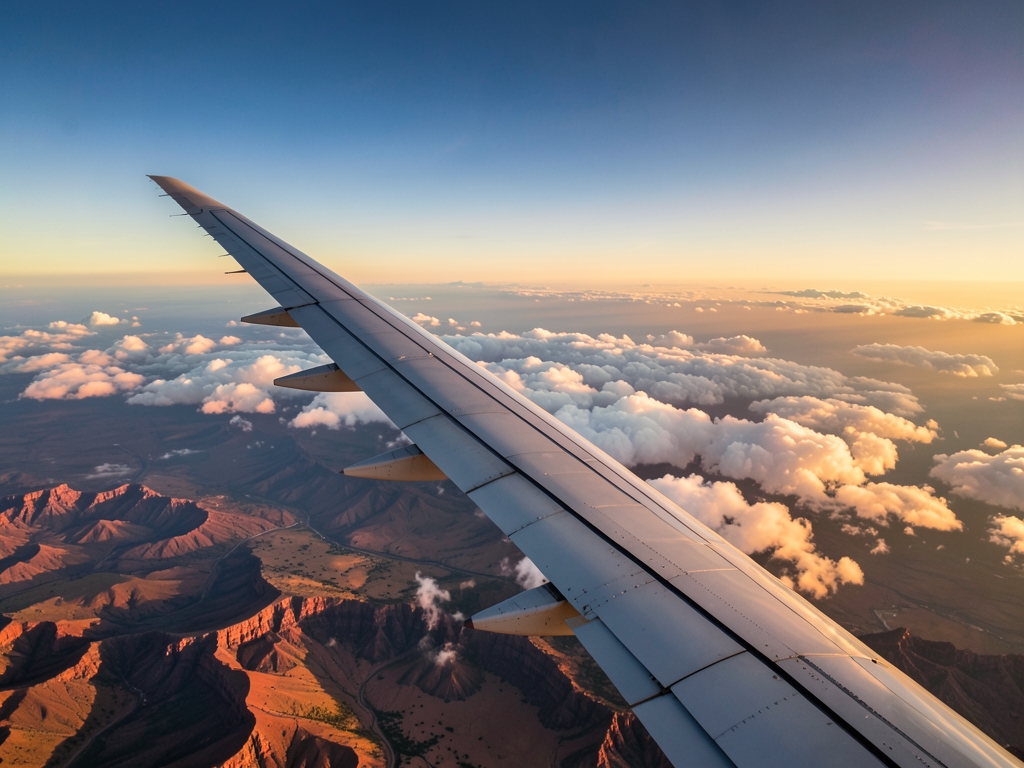 High above American Southwest golden hour wide body jet s