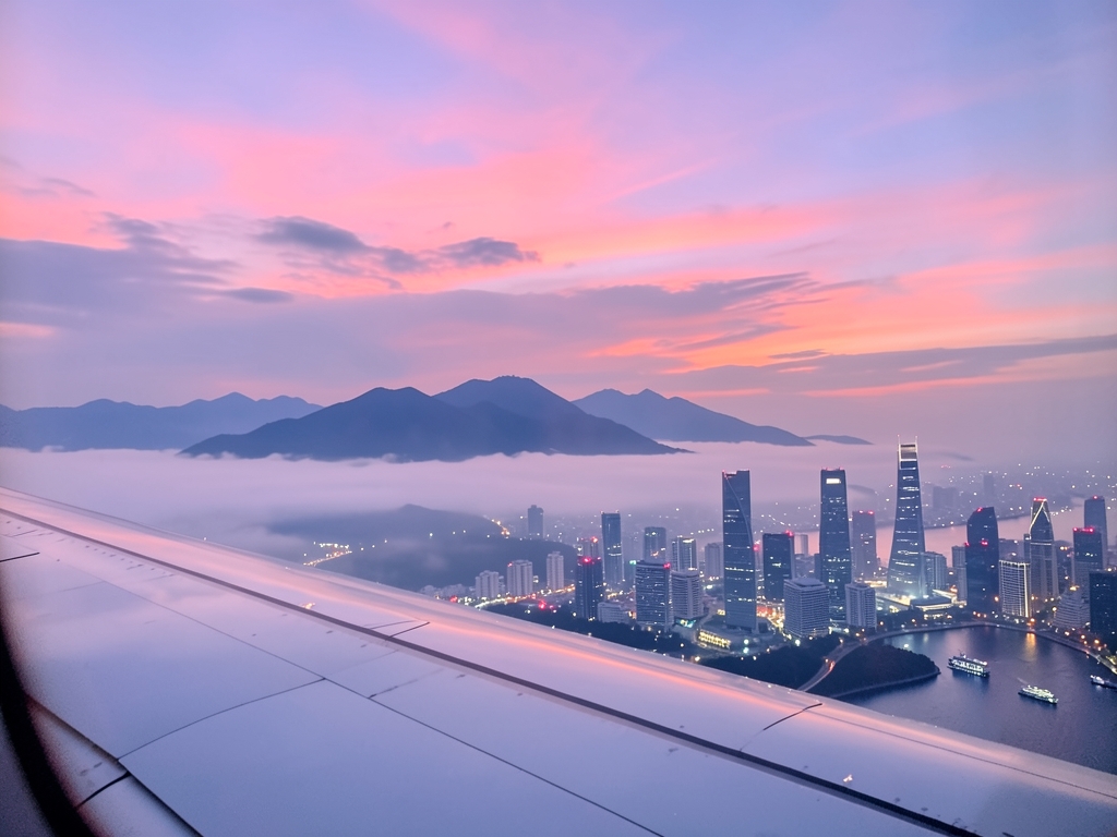 Twilight panorama blending Taipei misty mountains with Tokyo