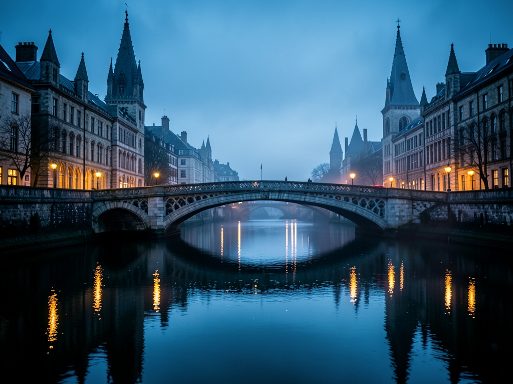London Thames riverside blue hour with historic stone