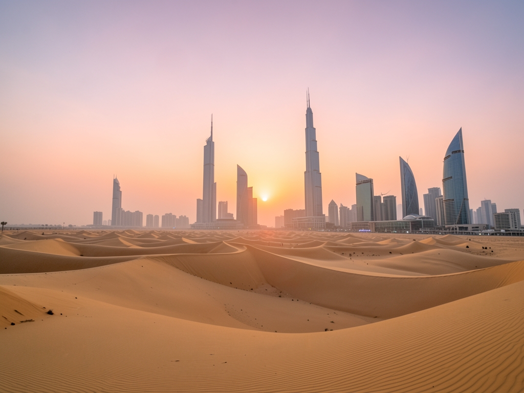 golden desert dusk outskirts Doha where rolling dunes