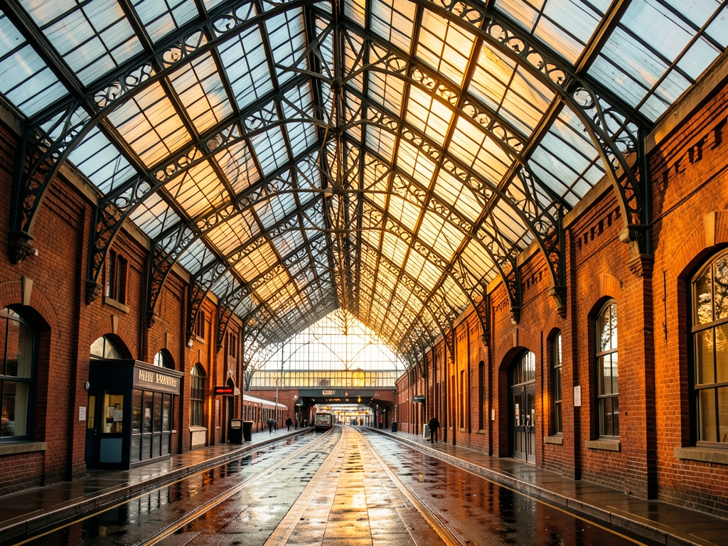Hull Paragon station beneath elegant iron and glass canopy warm