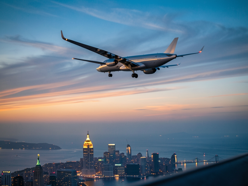 twilight flight path between London York with silver