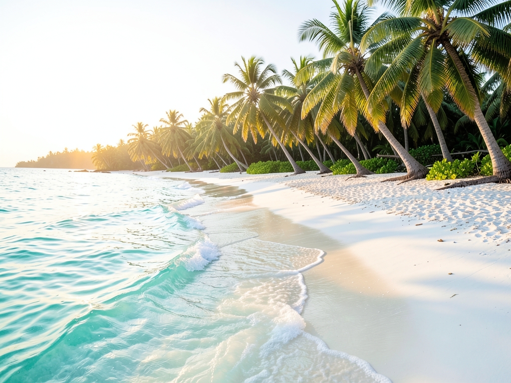 Tropical Fiji lagoon with turquoise water white sand
