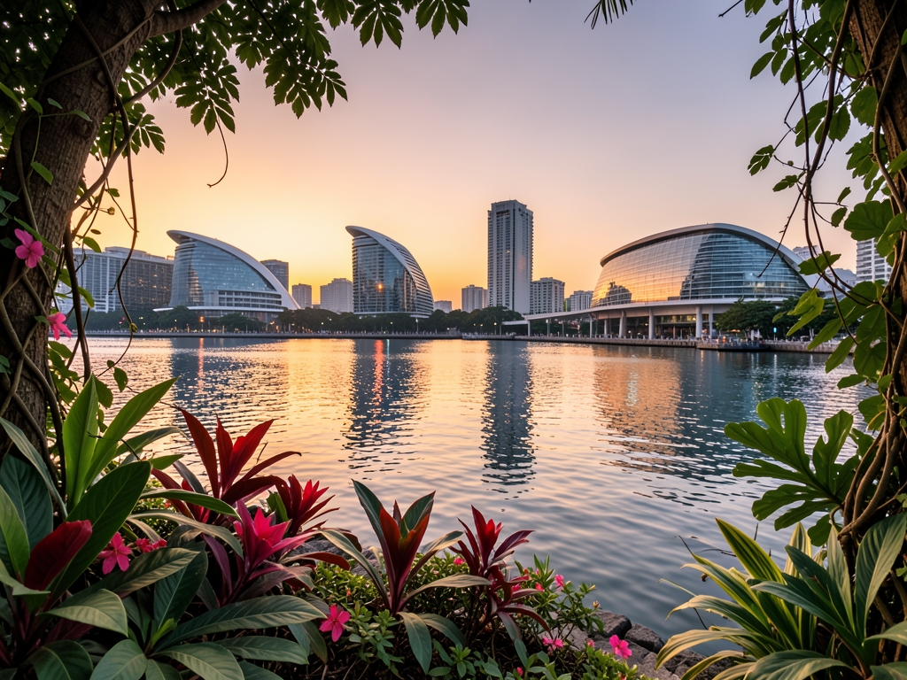 Vibrant twilight illuminates Manila waterfront with warm ambient