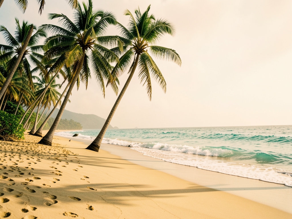 serene tropical beach Maui features swaying palm fronds