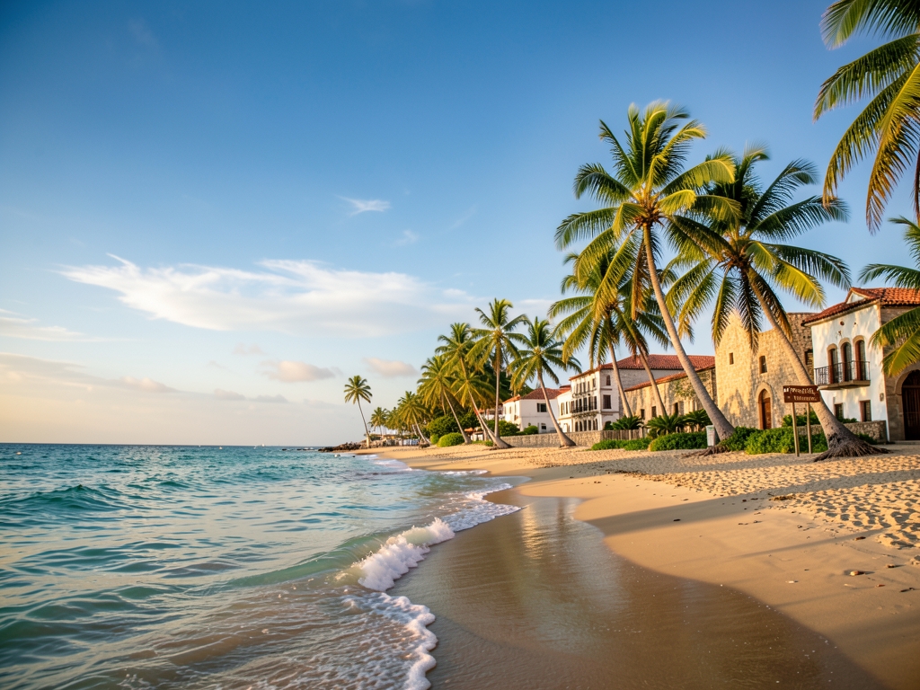 Tropical Puerto Vallarta beach golden morning light with