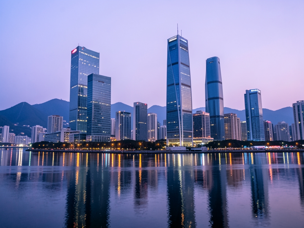 Modern Seoul skyline twilight with glass towers beside