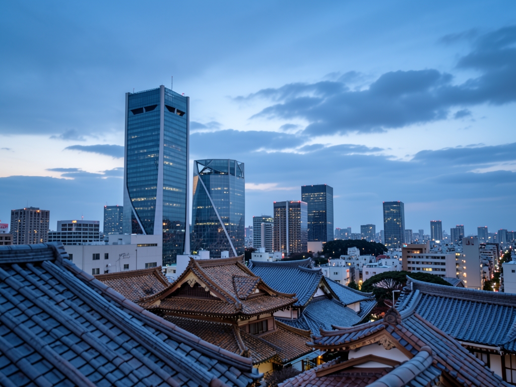 Tokyo skyline blue hour with modern glass towers