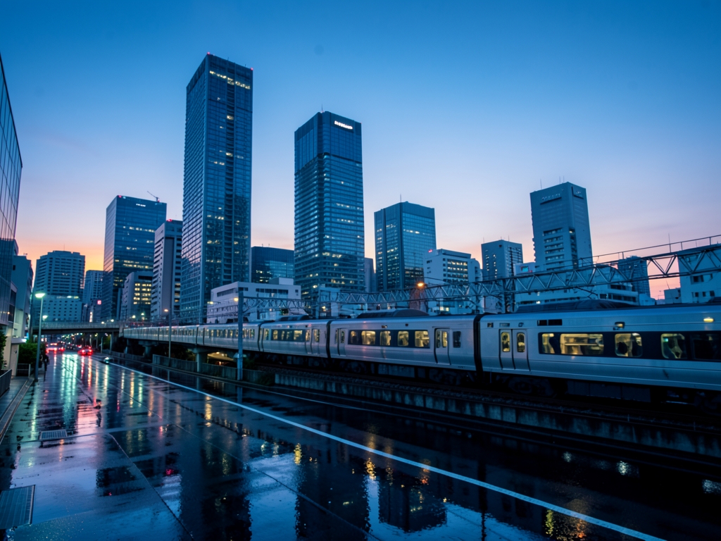 Tokyo city skyline under cool October dusk with