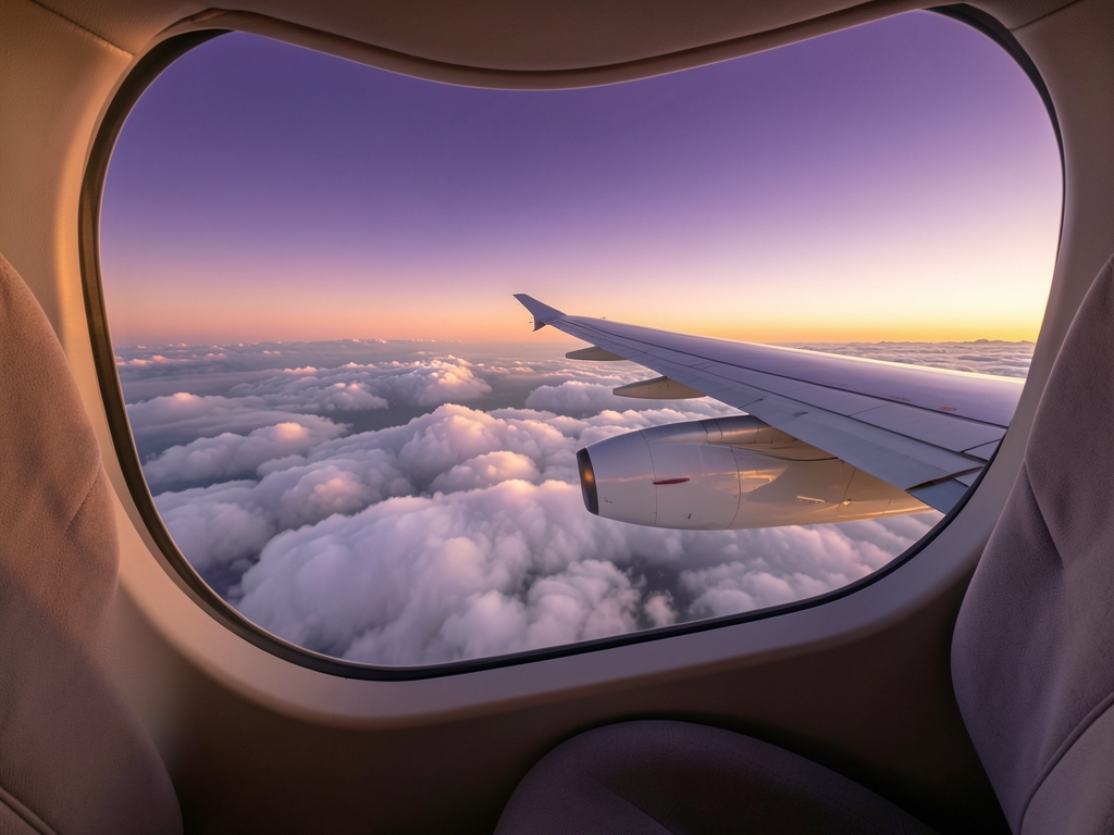View from curved window seat high above endless