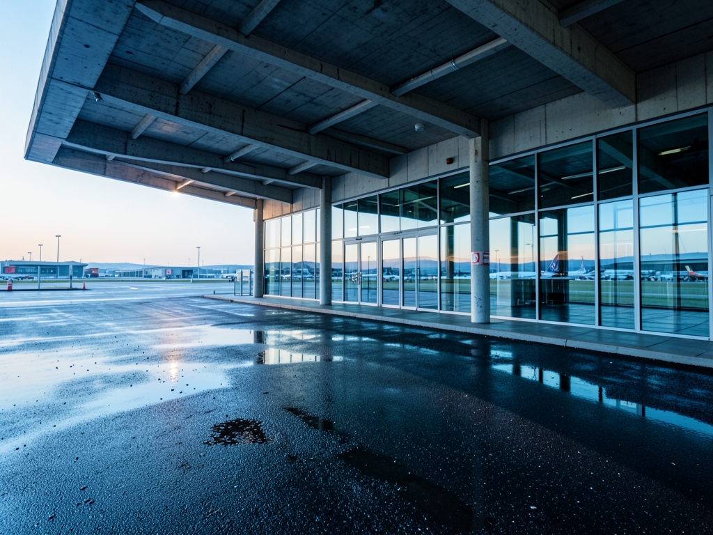 Malpensa Airport outdoor coach bays beneath concrete canopy