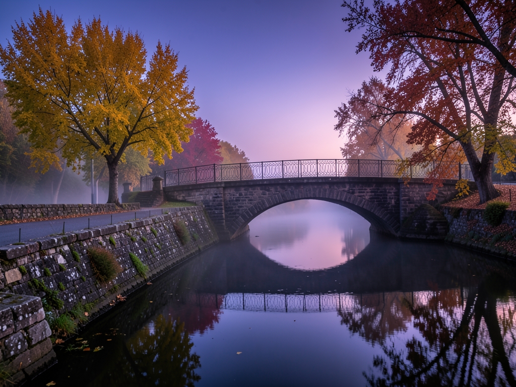 misty autumn twilight along Yarra River with weathered