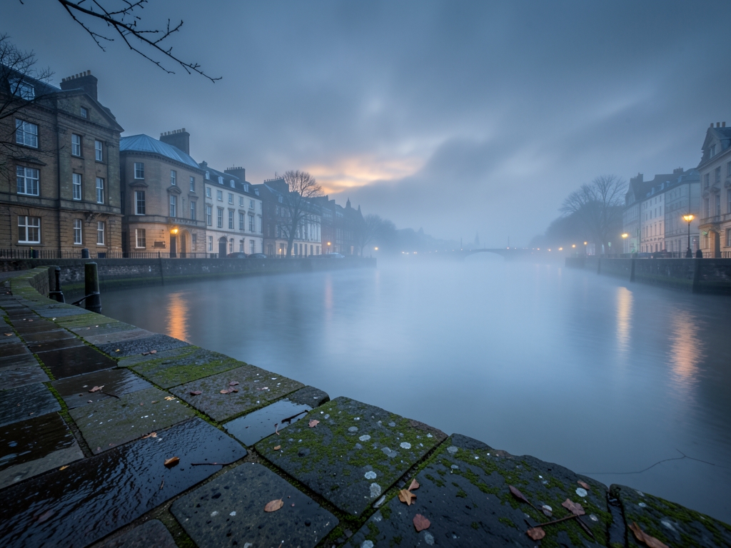 misty blue hour scene along River Thames London