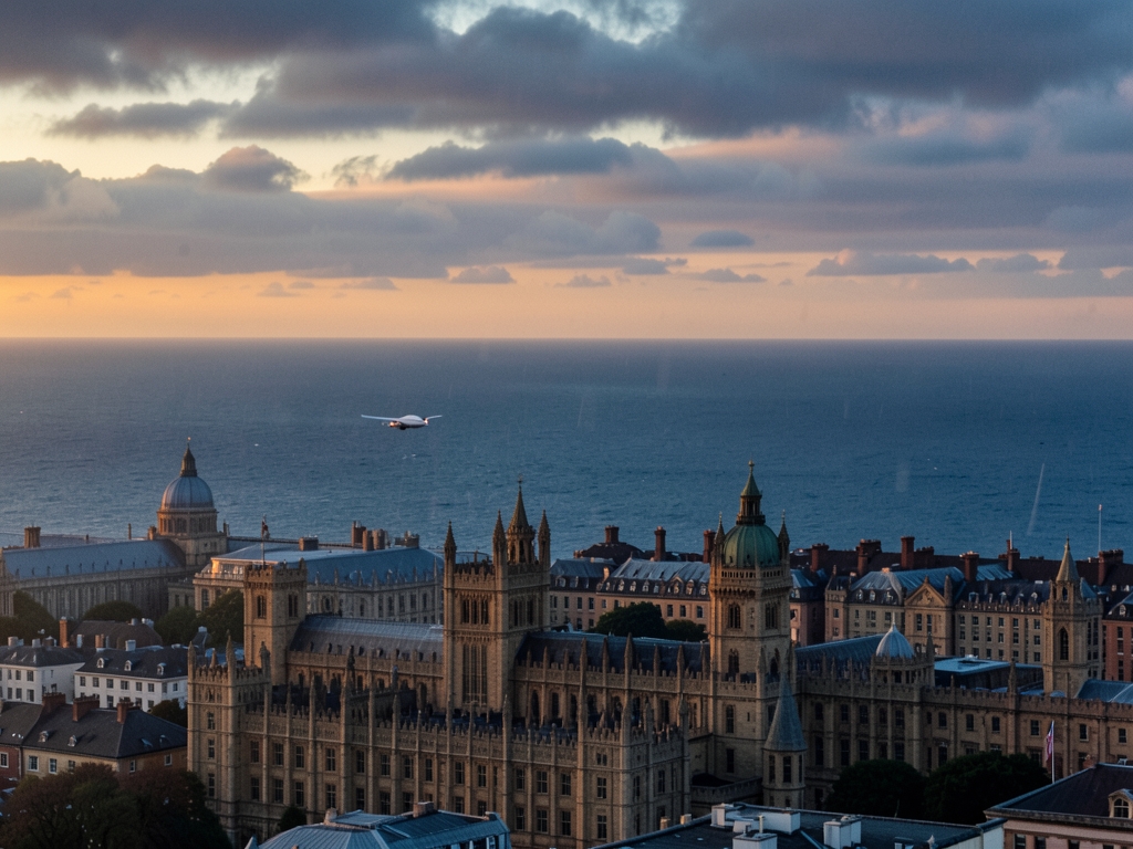 twilight aerial view London s historic stone skyline Atlantic