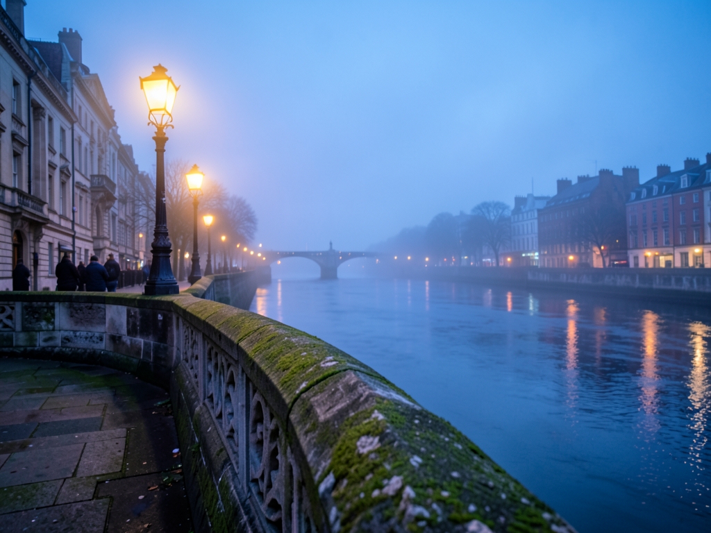 Thames river London blue hour dusk with historic stone
