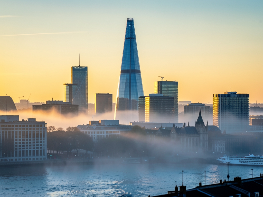 iconic silhouette London s skyline emerges through soft morning