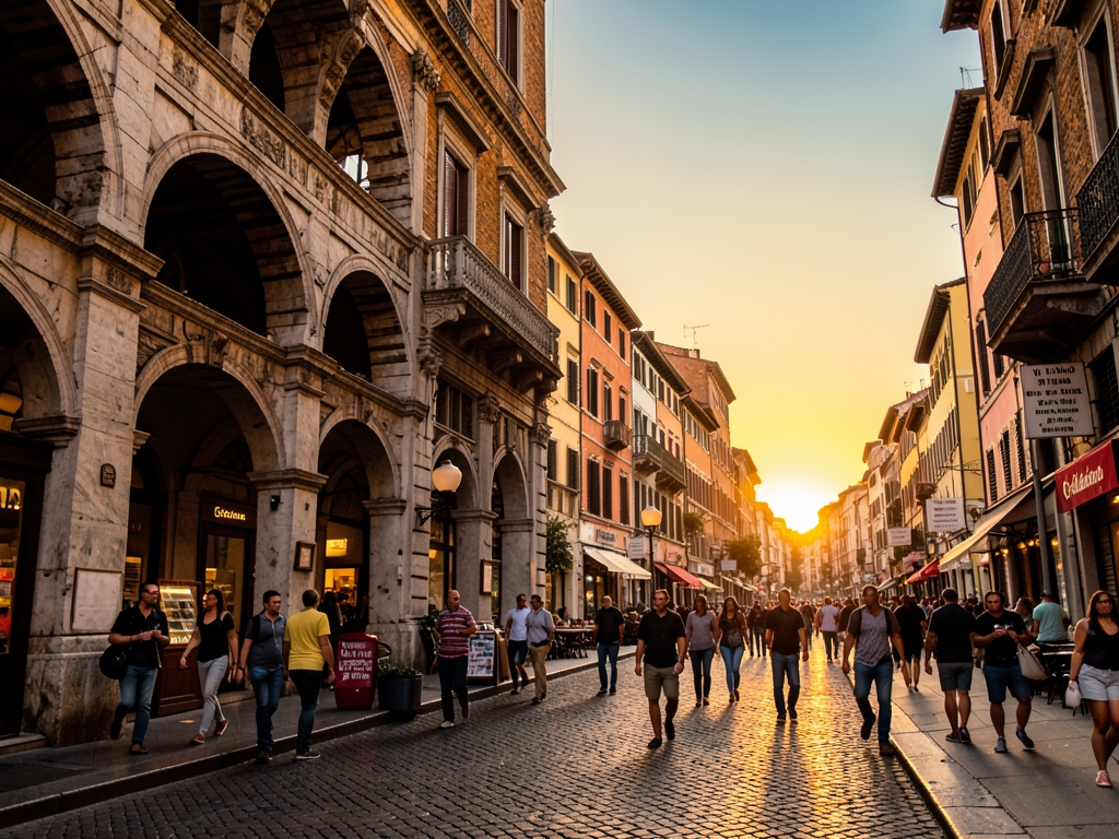 Golden hour light washes over ancient stone arches