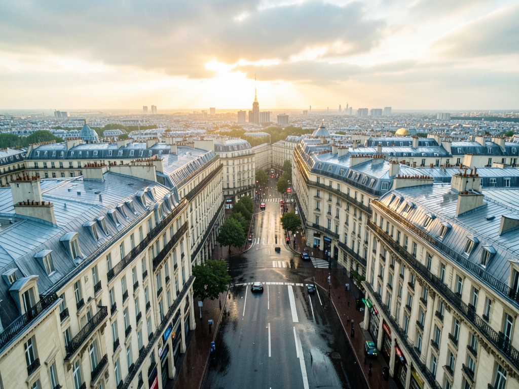 After rain morning light Paris s cream limestone façades zinc