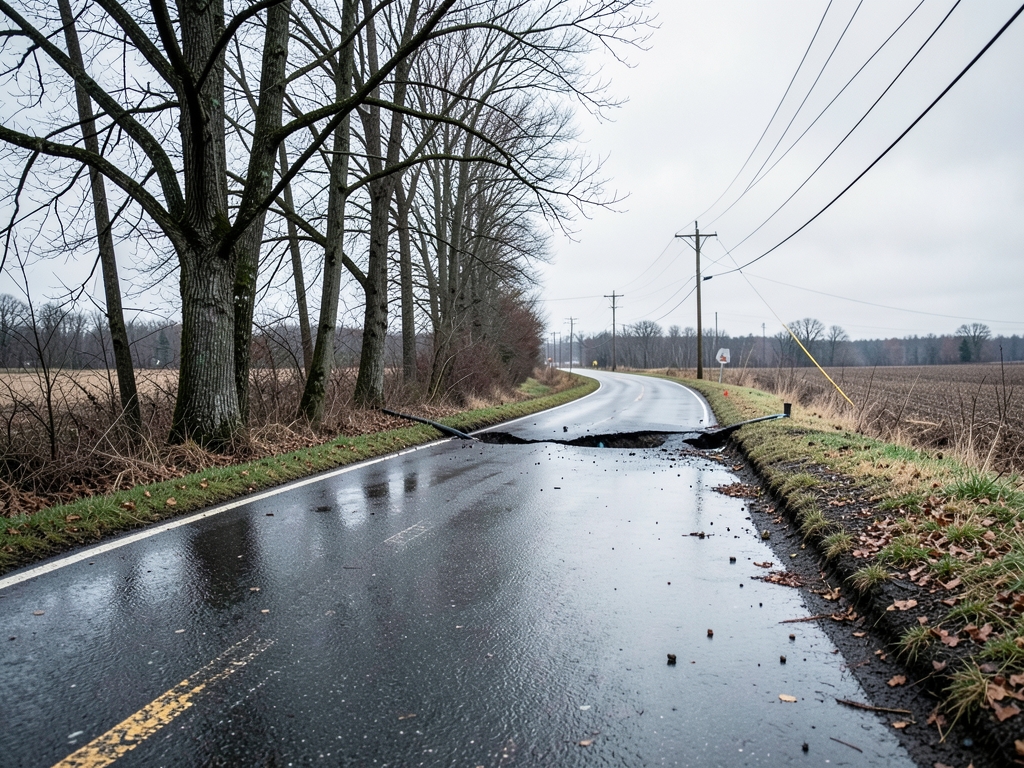 rural Jersey countryside road near severed fiber optic cable