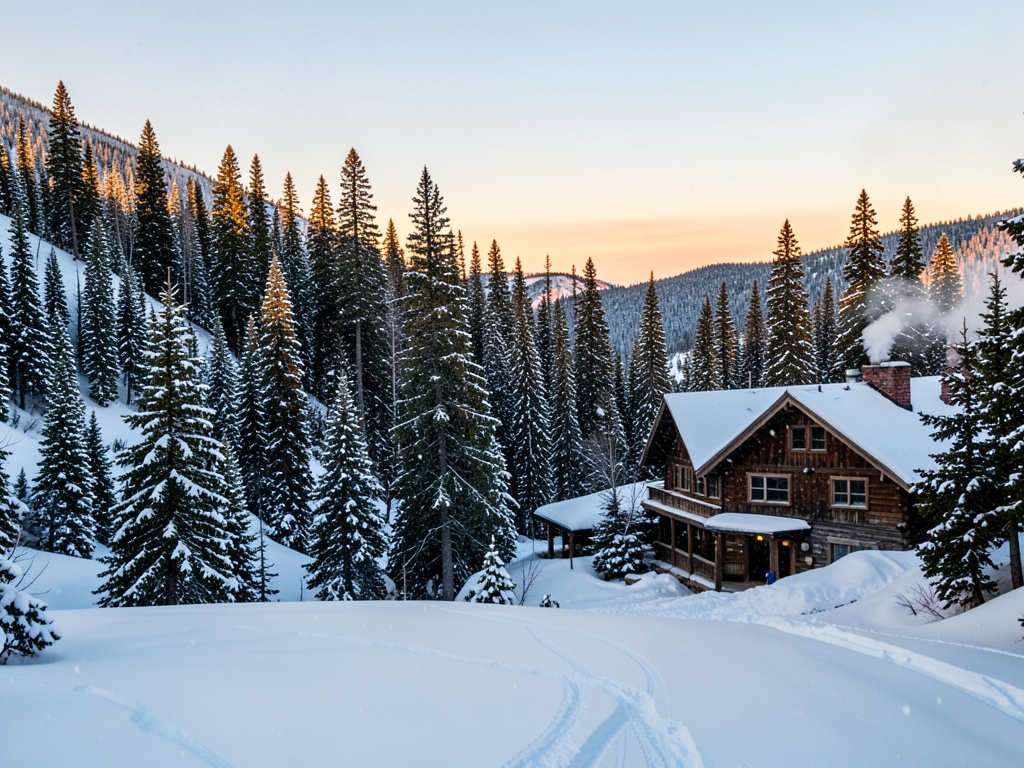 Snowy Jackson Hole valley slopes with pine forests