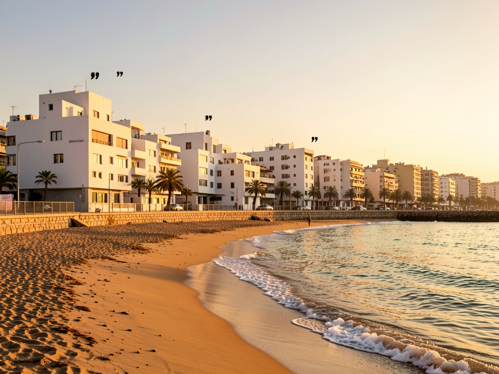 Mediterranean coastline Aviv golden hour white Bauhaus buildings