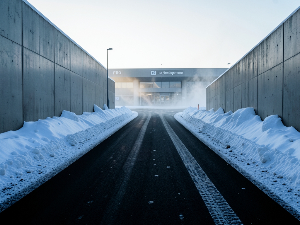 winter road toward Moscow terminal dawn black asphalt