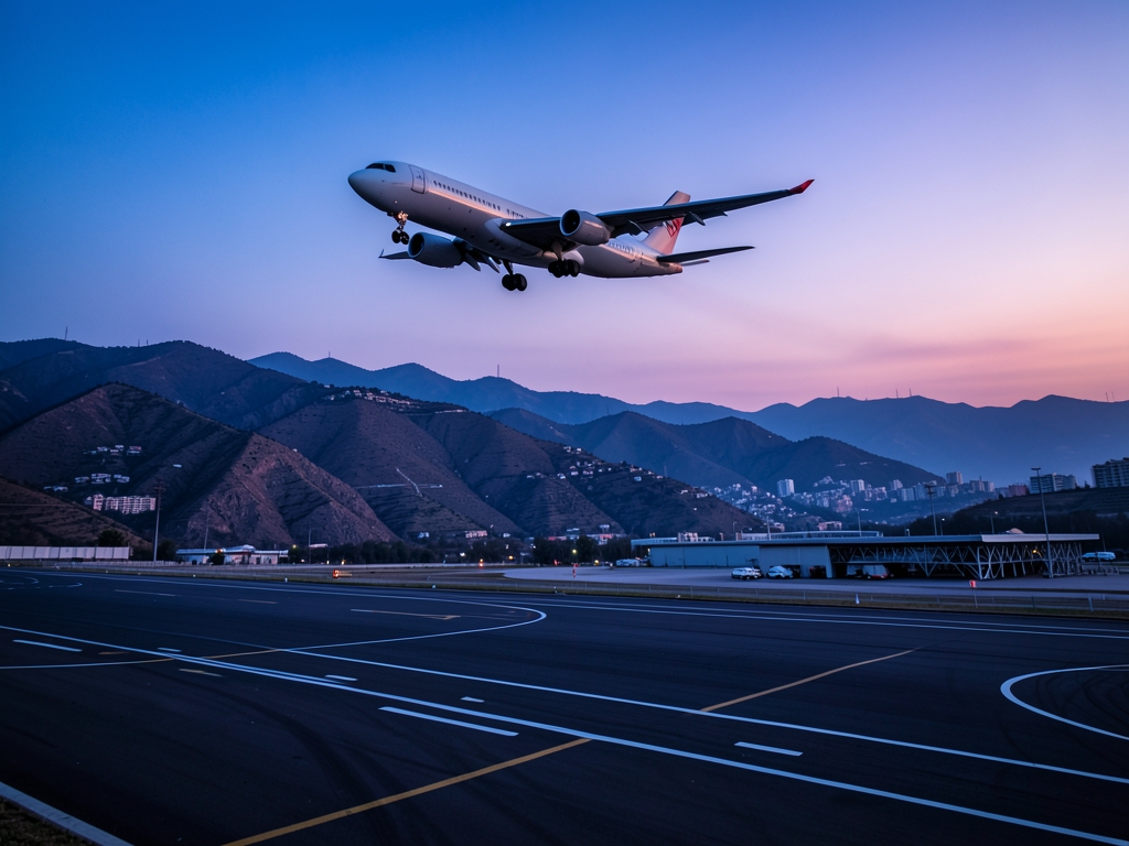 Blue dawn runway Islamabad s foothills passenger climbing over