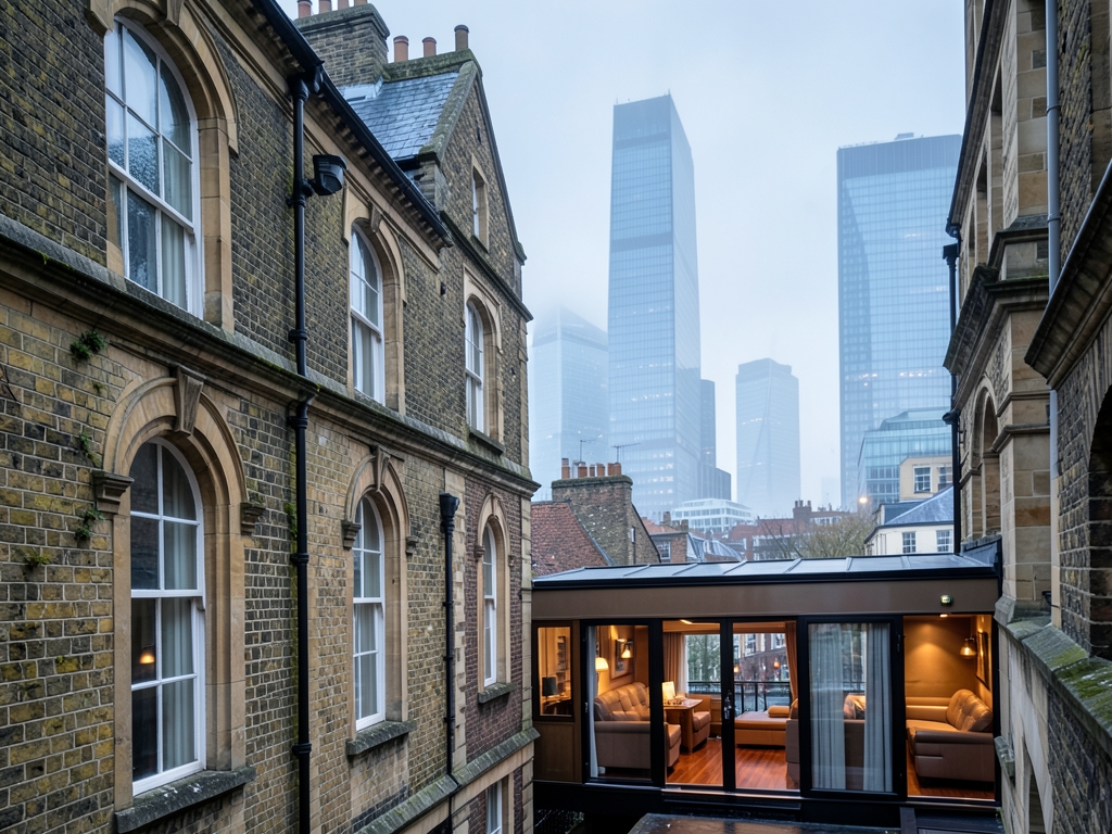 London s glass skyline historic stone terraces cool morning